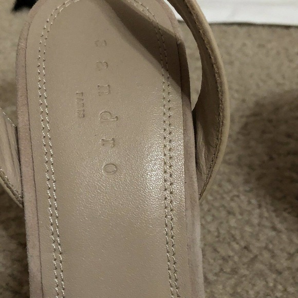 Sandro Paris NEW Suede Stiletto Sandals Nude FR 40 US 9 Chain Ankle Strap Heels. - Picture 4 of 8